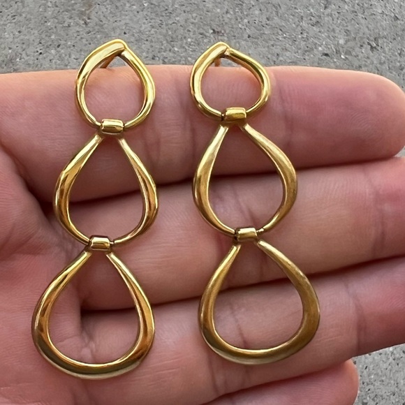 Coach gold-tone dangle earrings Vintage abstract oblong loops RARE - Picture 13 of 13